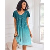 image:imageEkouaer Nightgowns for Women Short Sleeve Sleep Shirts Pleated Night Dress V Neck Night Shirts Soft House DressBlue Leaves