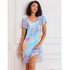 image:imageEkouaer Nightgowns for Women Short Sleeve Sleep Shirts Pleated Night Dress V Neck Night Shirts Soft House DressBlue Tie Dye