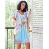image:imageEkouaer Nightgowns for Women Short Sleeve Sleep Shirts Pleated Night Dress V Neck Night Shirts Soft House DressBlue Tie Dye