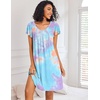 image:imageEkouaer Nightgowns for Women Short Sleeve Sleep Shirts Pleated Night Dress V Neck Night Shirts Soft House DressBlue Tie Dye