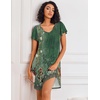 image:imageEkouaer Nightgowns for Women Short Sleeve Sleep Shirts Pleated Night Dress V Neck Night Shirts Soft House DressGreen Floral