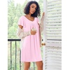 image:imageEkouaer Nightgowns for Women Short Sleeve Sleep Shirts Pleated Night Dress V Neck Night Shirts Soft House DressPink