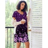 image:imageEkouaer Nightgowns for Women Short Sleeve Sleep Shirts Pleated Night Dress V Neck Night Shirts Soft House DressPurple Floral