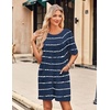 image:imageEkouaer Sleep Shirts for Women Nightgown Short Sleeves T shirt Night Dress Round Neck Womans Nightgown with Pocket SXXLBlue Stripe