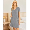image:imageEkouaer Womens 2 Pack Nightgown V Neck Sleepshirt Short Sleeve Nightshirt PlainFloral Pajama Dress with PocketsBlack and Dark Grey