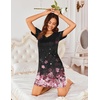 image:imageEkouaer Womens 2 Pack Nightgown V Neck Sleepshirt Short Sleeve Nightshirt PlainFloral Pajama Dress with PocketsBlack and Flower