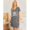 image:imageEkouaer Womens 2 Pack Nightgown V Neck Sleepshirt Short Sleeve Nightshirt PlainFloral Pajama Dress with PocketsBlack and Grey Gueen