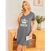 image:imageEkouaer Womens 2 Pack Nightgown V Neck Sleepshirt Short Sleeve Nightshirt PlainFloral Pajama Dress with PocketsBlack and Grey Gueen