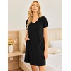image:imageEkouaer Womens 2 Pack Nightgown V Neck Sleepshirt Short Sleeve Nightshirt PlainFloral Pajama Dress with PocketsBlacklight Gray