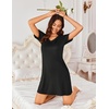 image:imageEkouaer Womens 2 Pack Nightgown V Neck Sleepshirt Short Sleeve Nightshirt PlainFloral Pajama Dress with PocketsBlacknavy Blue