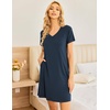 image:imageEkouaer Womens 2 Pack Nightgown V Neck Sleepshirt Short Sleeve Nightshirt PlainFloral Pajama Dress with PocketsBlacknavy Blue