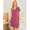 image:imageEkouaer Womens 2 Pack Nightgown V Neck Sleepshirt Short Sleeve Nightshirt PlainFloral Pajama Dress with PocketsDark Pinksunflower
