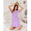 image:imageEkouaer Womens 2 Pack Nightgown V Neck Sleepshirt Short Sleeve Nightshirt PlainFloral Pajama Dress with PocketsNavy Bluelilac