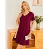 image:imageEkouaer Womens 2 Pack Nightgown V Neck Sleepshirt Short Sleeve Nightshirt PlainFloral Pajama Dress with PocketsWine Redleaf