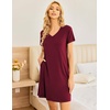 image:imageEkouaer Womens 2 Pack Nightgown V Neck Sleepshirt Short Sleeve Nightshirt PlainFloral Pajama Dress with PocketsWine Redleaf