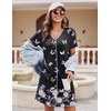 image:imageEkouaer Womens Nightgown Button Down Nightshirt Short Sleeve Sleepshirt Soft V Neck Sleepwear Pajama DressBlack Butterflys
