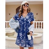 image:imageEkouaer Womens Nightgown Button Down Nightshirt Short Sleeve Sleepshirt Soft V Neck Sleepwear Pajama DressEvening Blue Vines