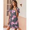 image:imageEkouaer Womens Nightgown Button Down Nightshirt Short Sleeve Sleepshirt Soft V Neck Sleepwear Pajama DressGrey Floral