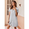 image:imageEkouaer Womens Nightgown Button Down Nightshirt Short Sleeve Sleepshirt Soft V Neck Sleepwear Pajama DressGrey Striped