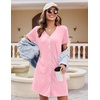 image:imageEkouaer Womens Nightgown Button Down Nightshirt Short Sleeve Sleepshirt Soft V Neck Sleepwear Pajama DressPink