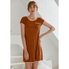 image:imageEkouaer Womens Nightgown Sleep Shirt Dress Satin Patchwork Short Sleeve Sleepwear with PocketCaramel