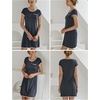 image:imageEkouaer Womens Nightgown Sleep Shirt Dress Satin Patchwork Short Sleeve Sleepwear with PocketDark Grey