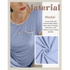 image:imageEkouaer Womens Nightgown Sleep Shirt Dress Satin Patchwork Short Sleeve Sleepwear with PocketLight Blue