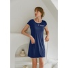 image:imageEkouaer Womens Nightgown Sleep Shirt Dress Satin Patchwork Short Sleeve Sleepwear with PocketNavy Blue