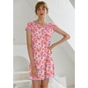 image:imageEkouaer Womens Nightgown Sleep Shirt Dress Satin Patchwork Short Sleeve Sleepwear with PocketPink Flower