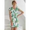 image:imageEkouaer Womens Nightgown Sleep Shirt Dress Satin Patchwork Short Sleeve Sleepwear with PocketWhite Leaf