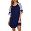 image:imageEkouaer Cotton Nightgowns for Women Short Sleeve Sleep Shirts Crew Neck Night Shirts Soft Color Block Night GownNavy Blue