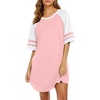 image:imageEkouaer Cotton Nightgowns for Women Short Sleeve Sleep Shirts Crew Neck Night Shirts Soft Color Block Night GownPink