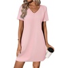 image:imageEkouaer Cotton Nightgowns for Women Short Sleeve Womens Nightgown V Neck Sleep Shirts for Women Soft Sleepwear SXXXLPink