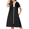 image:imageEkouaer Housecoat Women Zipper Front Duster Robe Short Sleeve Lounger Housedress Pockets Nightgown Casual Nights SXXXLBlack