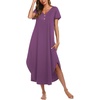 image:imageEkouaer Long Nightgowns for Women Button Night Gowns Short Sleeve Sleepwear Full Length Sleep Shirts With Pockets S2XLEggplant Purple