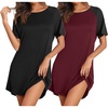 image:imageEkouaer Nightgowns for Women 2 Pack Bamboo Viscose Sleep Shirts Short Sleeve Nightshirt Comfy Sleepdress Soft SleepwearBlackWine Red