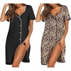 image:imageEkouaer Nightgowns for Women 2 Pack Button Down Sleepshirt Short Sleeve Nightshirt Soft Sleepwear V Neck Pajama DressBlackBrown Leopard