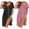 image:imageEkouaer Nightgowns for Women 2 Pack Button Down Sleepshirt Short Sleeve Nightshirt Soft Sleepwear V Neck Pajama DressBlackPink White Leopard