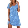 image:imageEkouaer Nightgowns for Women Short Sleeve Sleep Shirts Pleated Night Dress V Neck Night Shirts Soft House DressBlue Star