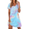 image:imageEkouaer Nightgowns for Women Short Sleeve Sleep Shirts Pleated Night Dress V Neck Night Shirts Soft House DressBlue Tie Dye