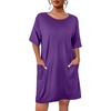 image:imageEkouaer Sleep Shirts for Women Nightgown Short Sleeves T shirt Night Dress Round Neck Womans Nightgown with Pocket SXXLPurple