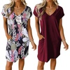 image:imageEkouaer Womens 2 Pack Nightgown V Neck Sleepshirt Short Sleeve Nightshirt PlainFloral Pajama Dress with PocketsWine Redleaf