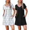 image:imageEkouaer Womens 2 Pack Nightgown V Neck Sleepshirt Short Sleeve Nightshirt Soft Sleep Dress with PocketsGrey Starblack