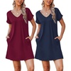image:imageEkouaer Womens 2 Pack Nightgown V Neck Sleepshirt Short Sleeve Nightshirt Soft Sleep Dress with PocketsNavy Bluewine Red