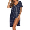 image:imageEkouaer Womens Nightgown Button Down Nightshirt Short Sleeve Sleepshirt Soft V Neck Sleepwear Pajama DressNavy Star