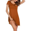 image:imageEkouaer Womens Nightgown Sleep Shirt Dress Satin Patchwork Short Sleeve Sleepwear with PocketCaramel