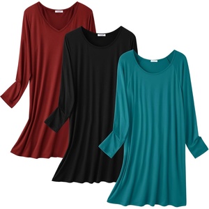 image:imageEkouaer 3 Pack Womens Nightgowns Long Sleeve Sleep Shirts Comfy Soft Nightshirt Women Pajama Sleep Dress Cute SleepwearBlack blue Green wine Red