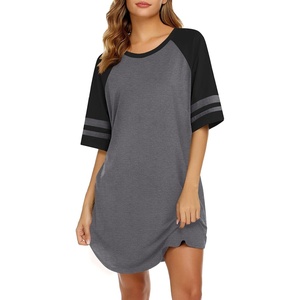 image:imageEkouaer Cotton Nightgowns for Women Short Sleeve Sleep Shirts Crew Neck Night Shirts Soft Color Block Night GownDark Grey