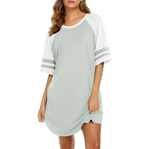 image:imageEkouaer Cotton Nightgowns for Women Short Sleeve Sleep Shirts Crew Neck Night Shirts Soft Color Block Night GownLight Green