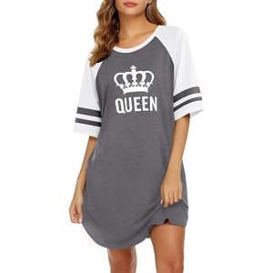 image:imageEkouaer Cotton Nightgowns for Women Short Sleeve Sleep Shirts Crew Neck Night Shirts Soft Color Block Night GownQueen Grey